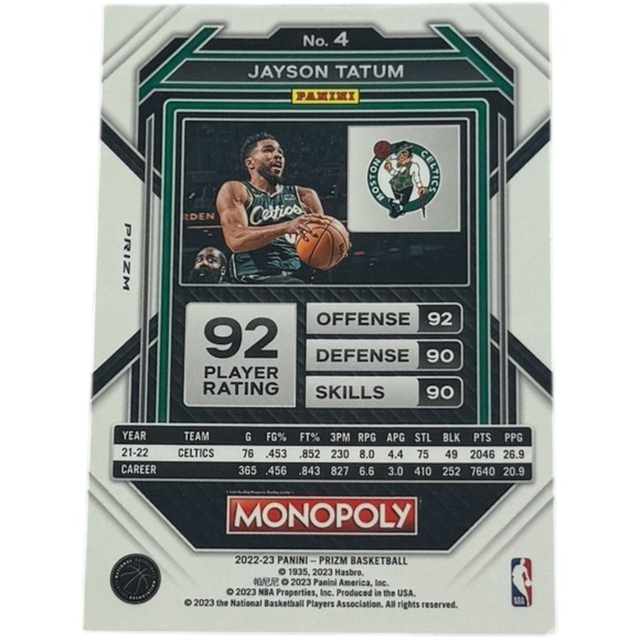 2022 2023 Panini Prizm Basketball Jayson Tatum Monopoly Card Celtics - Picture 2 of 2